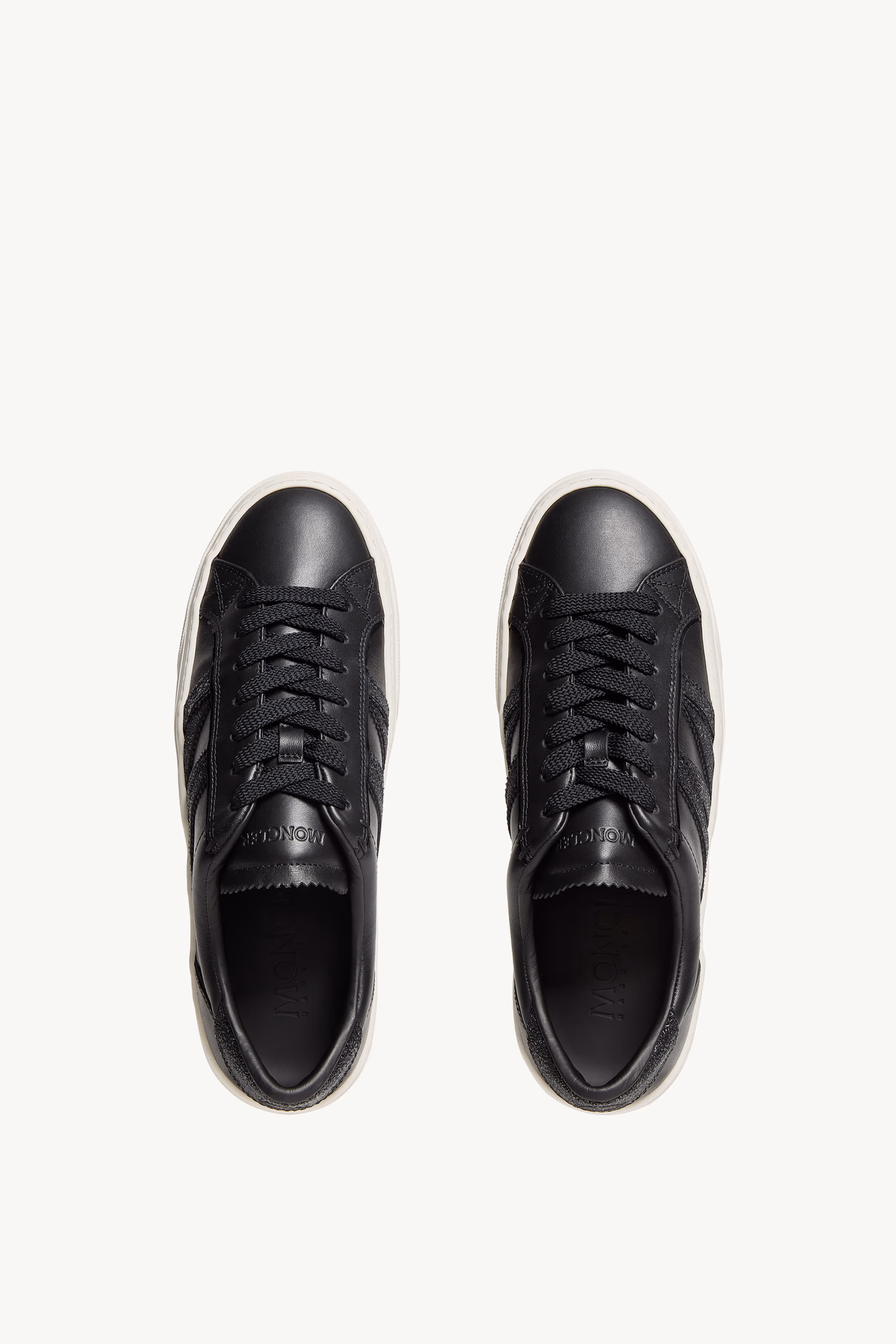 Monaco2 Leather & Glitter Sneakers Women Black Moncler 6